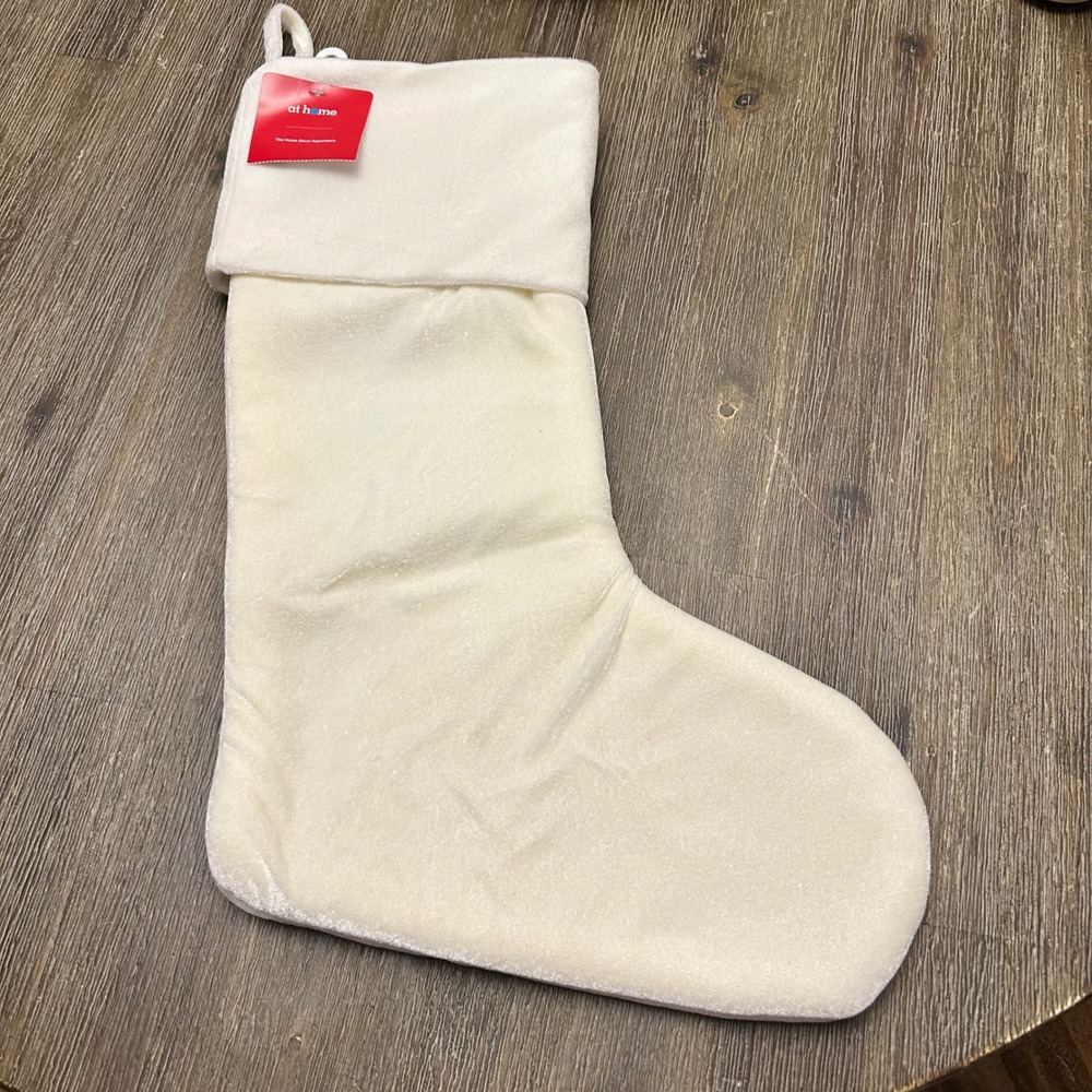 At Home Classic Christmas Stocking Ivory Off-White Holiday Decor NWT C1